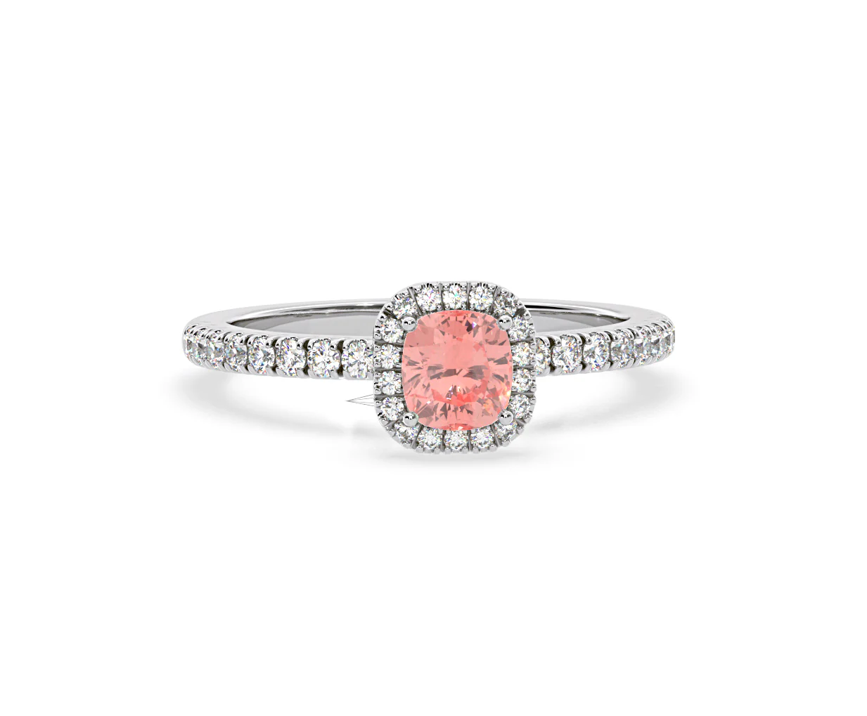 Beatrice Pink Lab Diamond 1.00ct Cushion Halo Ring in Platinum - Elara Collection - Image 85