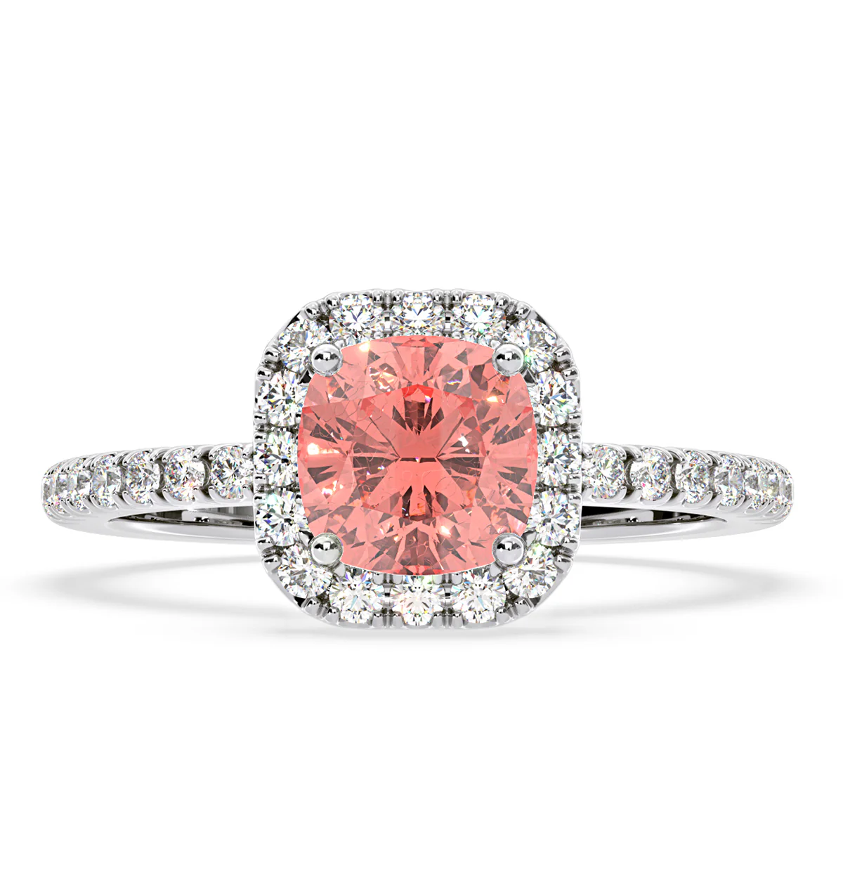 Beatrice Pink Lab Diamond 1.65ct Cushion Halo Ring in 18K White Gold- Elara Collection - Image 3
