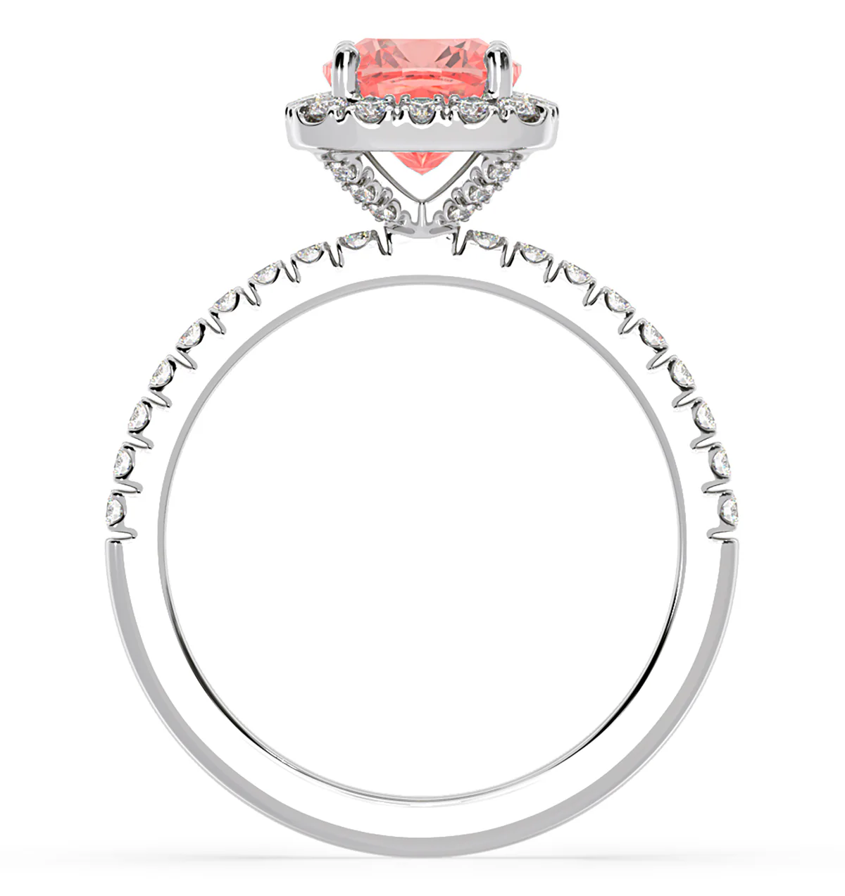 Beatrice Pink Lab Diamond 1.65ct Cushion Halo Ring in 18K White Gold- Elara Collection - Image 5