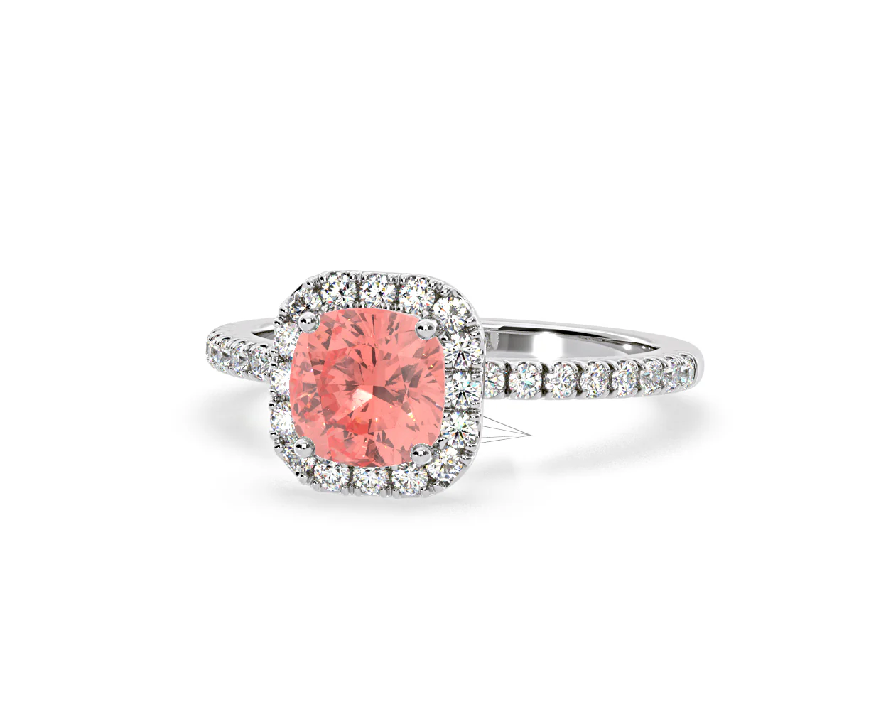 Beatrice Pink Lab Diamond 1.65ct Cushion Halo Ring in Platinum - Elara Collection - Image 10