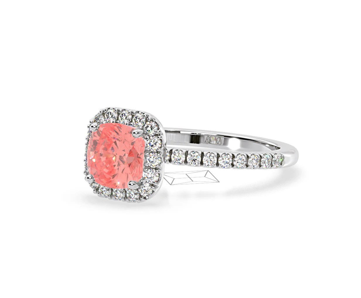 Beatrice Pink Lab Diamond 1.65ct Cushion Halo Ring in Platinum - Elara Collection - Image 14