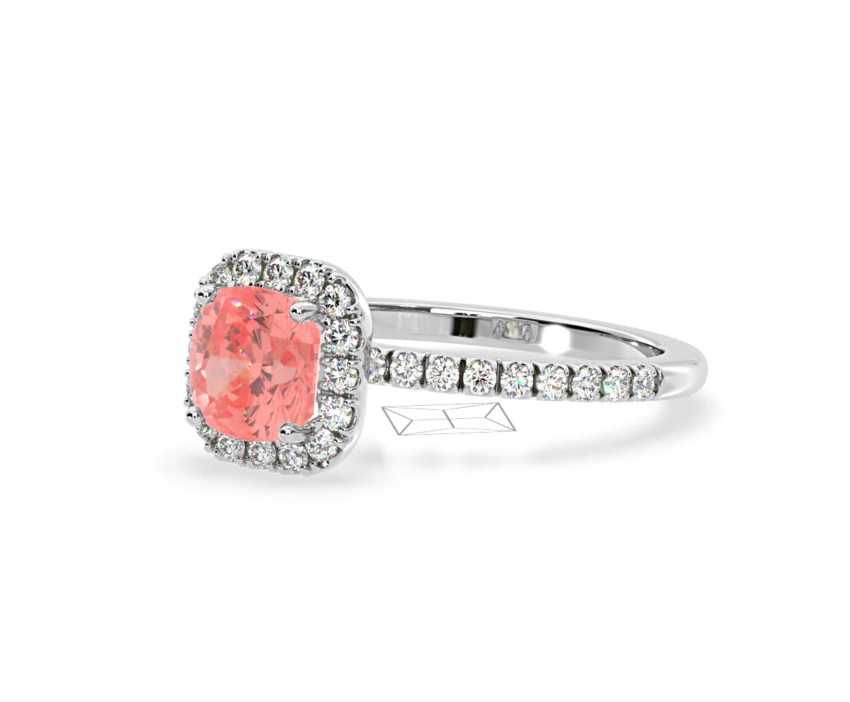 Beatrice Pink Lab Diamond 1.65ct Cushion Halo Ring in Platinum - Elara Collection - Image 15