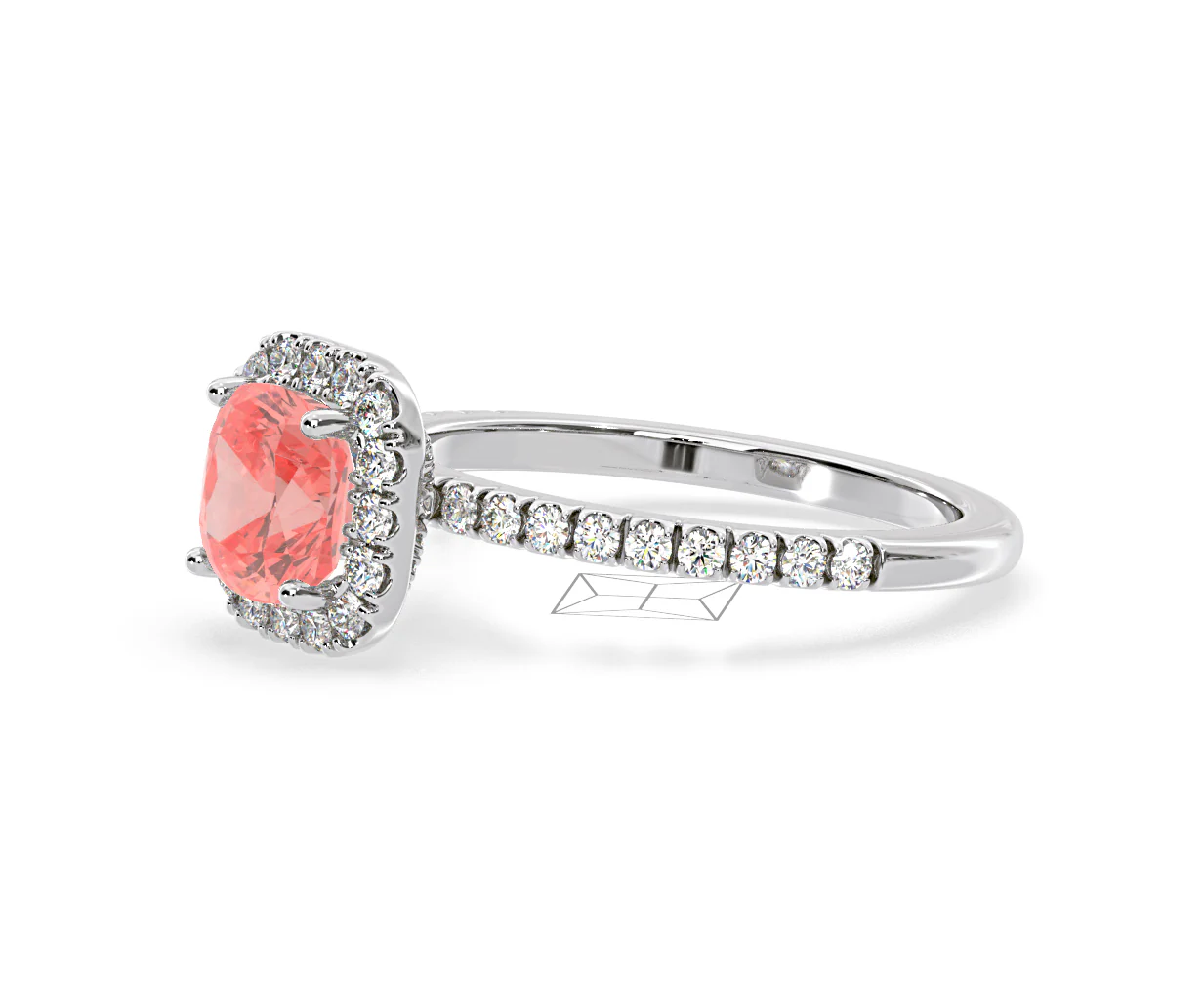 Beatrice Pink Lab Diamond 1.65ct Cushion Halo Ring in Platinum - Elara Collection - Image 19