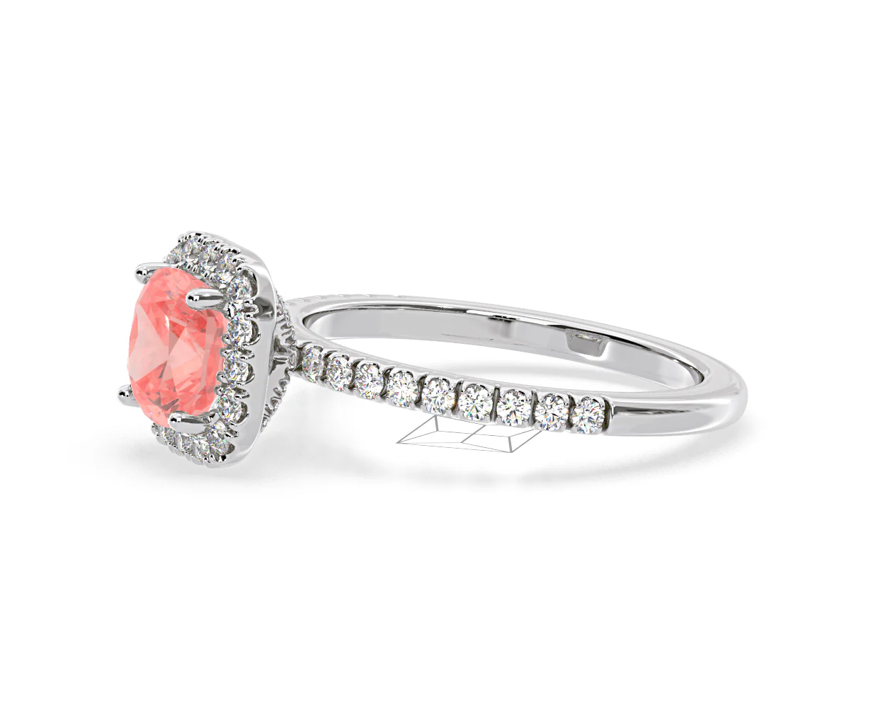 Beatrice Pink Lab Diamond 1.65ct Cushion Halo Ring in Platinum - Elara Collection - Image 21