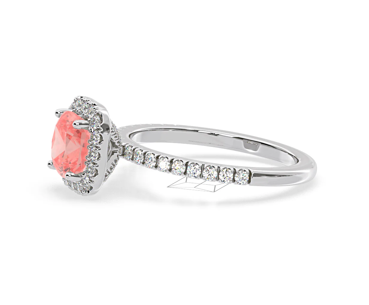 Beatrice Pink Lab Diamond 1.65ct Cushion Halo Ring in Platinum - Elara Collection - Image 22