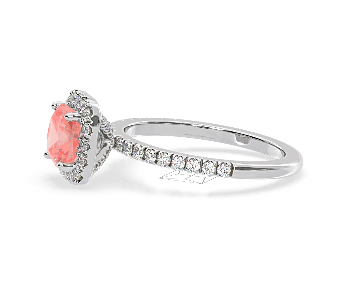 Beatrice Pink Lab Diamond 1.65ct Cushion Halo Ring in Platinum - Elara Collection - Image 23