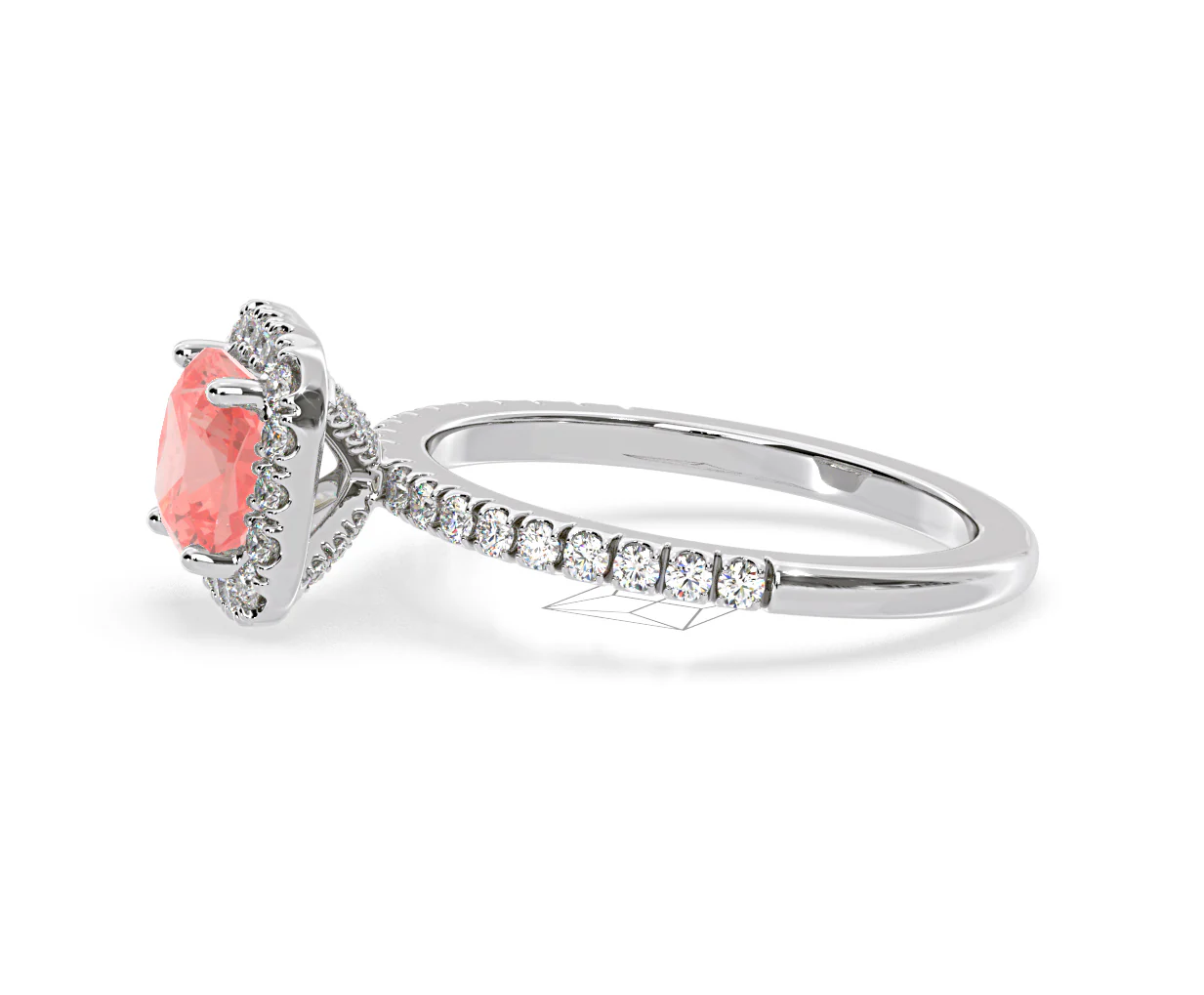 Beatrice Pink Lab Diamond 1.65ct Cushion Halo Ring in Platinum - Elara Collection - Image 24