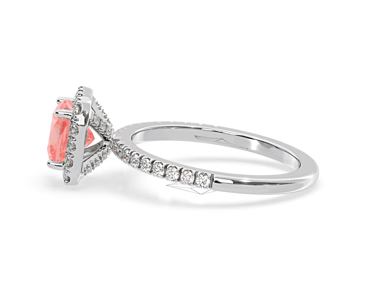 Beatrice Pink Lab Diamond 1.65ct Cushion Halo Ring in Platinum - Elara Collection - Image 27