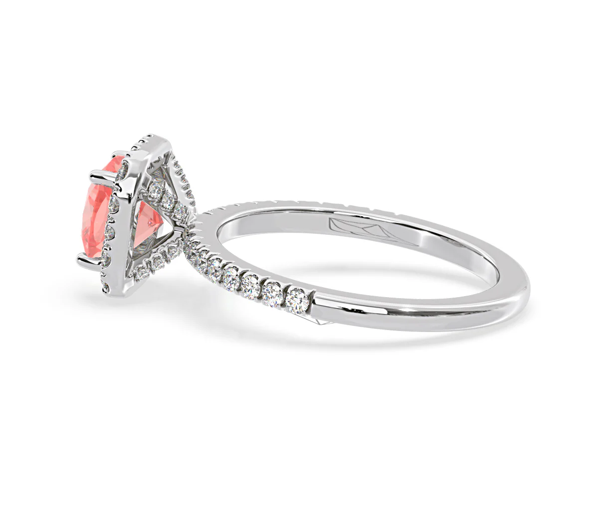Beatrice Pink Lab Diamond 1.65ct Cushion Halo Ring in Platinum - Elara Collection - Image 30