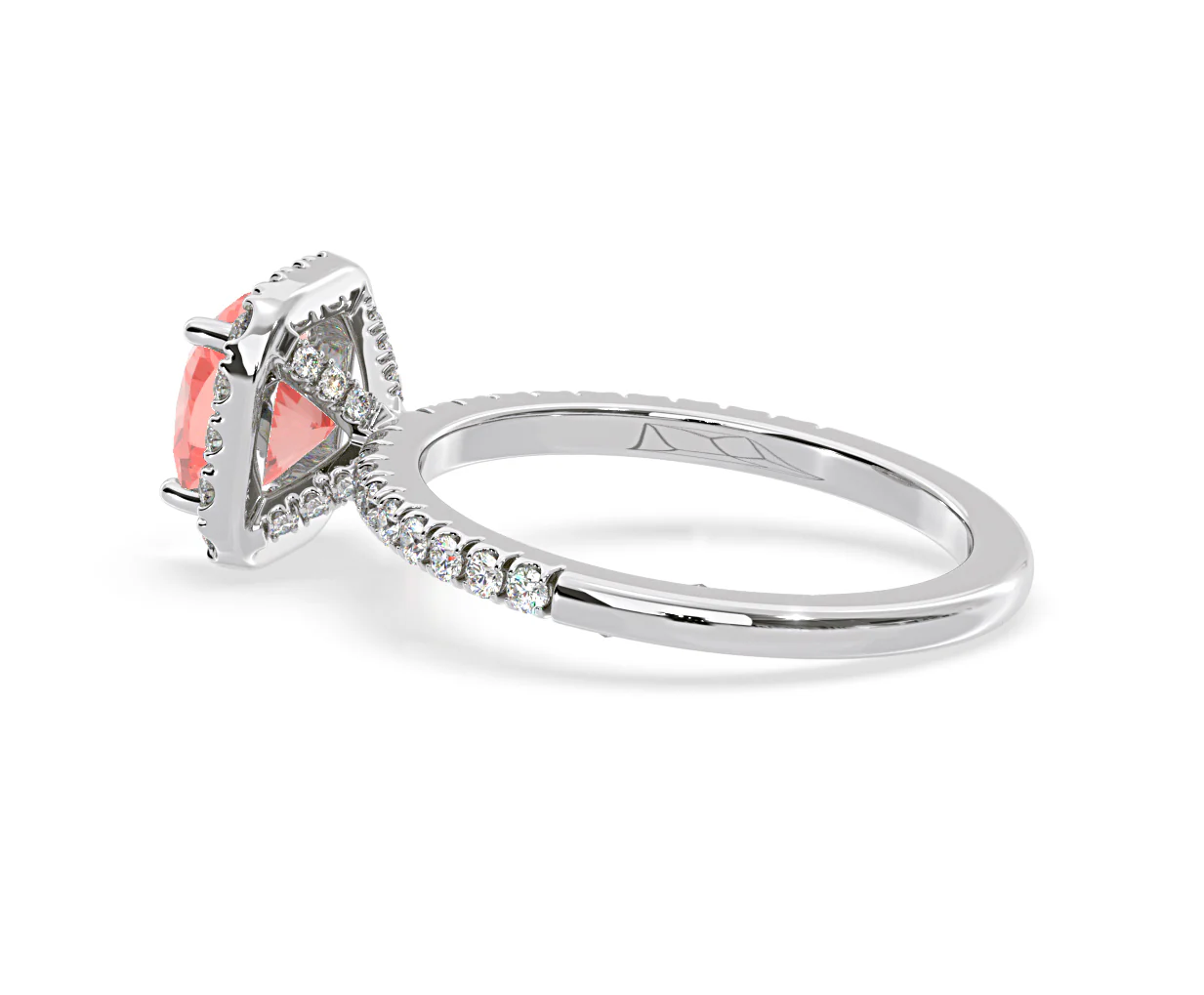 Beatrice Pink Lab Diamond 1.65ct Cushion Halo Ring in Platinum - Elara Collection - Image 32