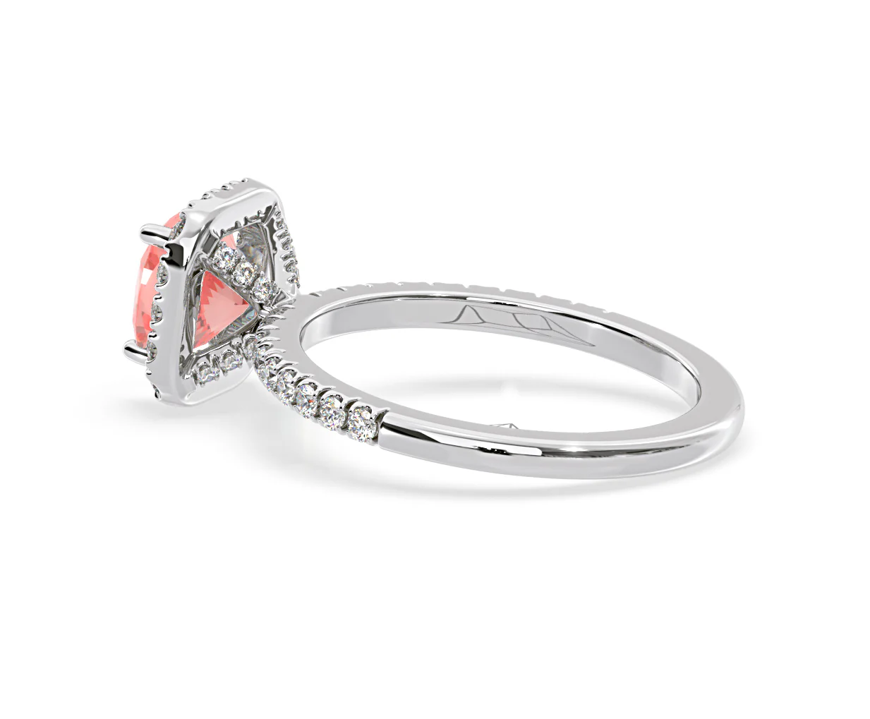 Beatrice Pink Lab Diamond 1.65ct Cushion Halo Ring in Platinum - Elara Collection - Image 33