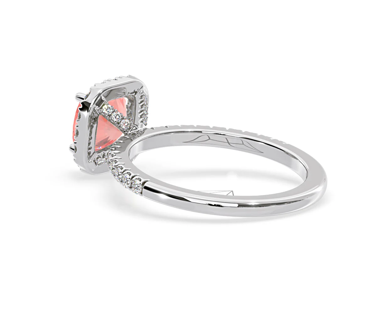 Beatrice Pink Lab Diamond 1.65ct Cushion Halo Ring in Platinum - Elara Collection - Image 36