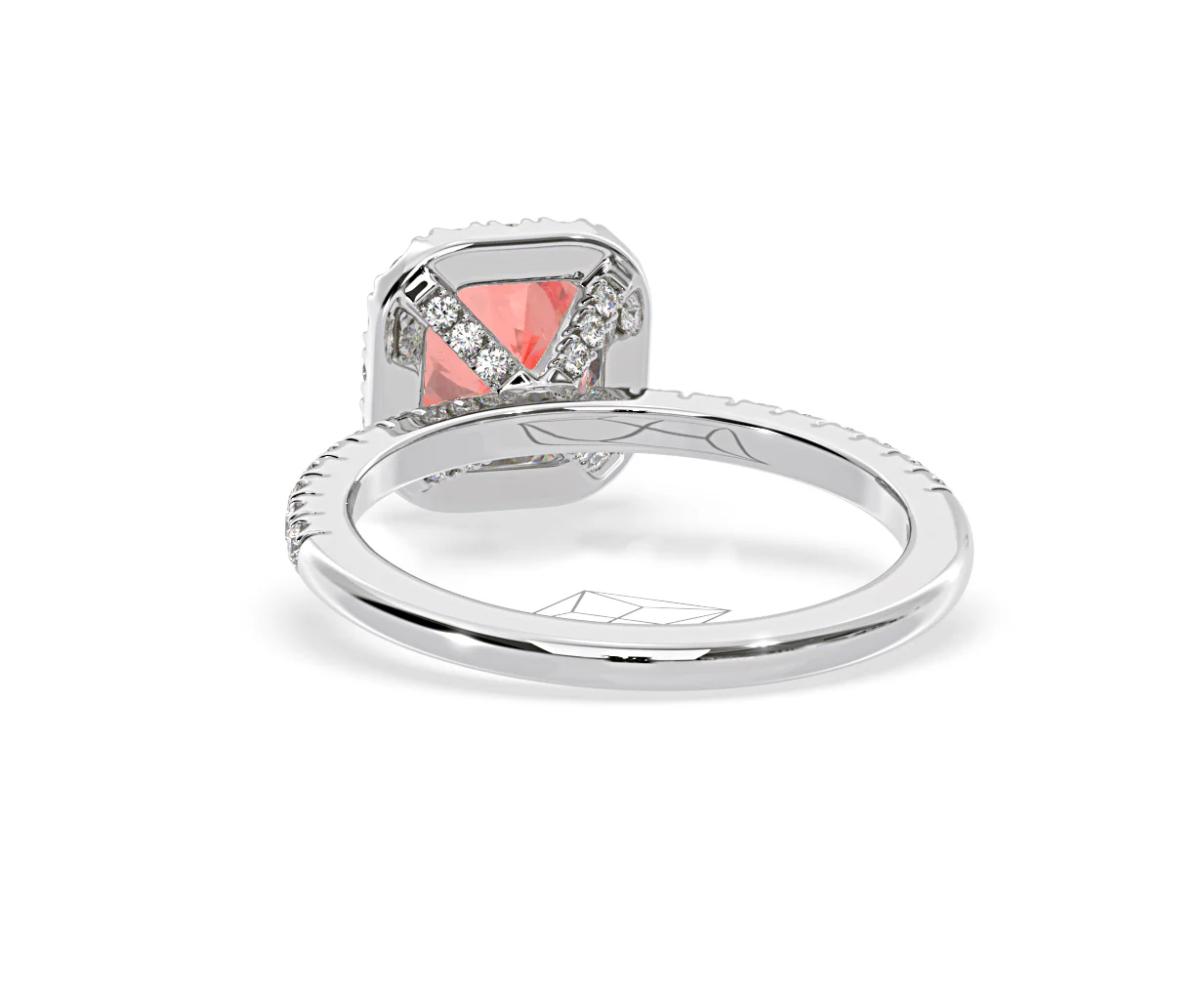 Beatrice Pink Lab Diamond 1.65ct Cushion Halo Ring in Platinum - Elara Collection - Image 43