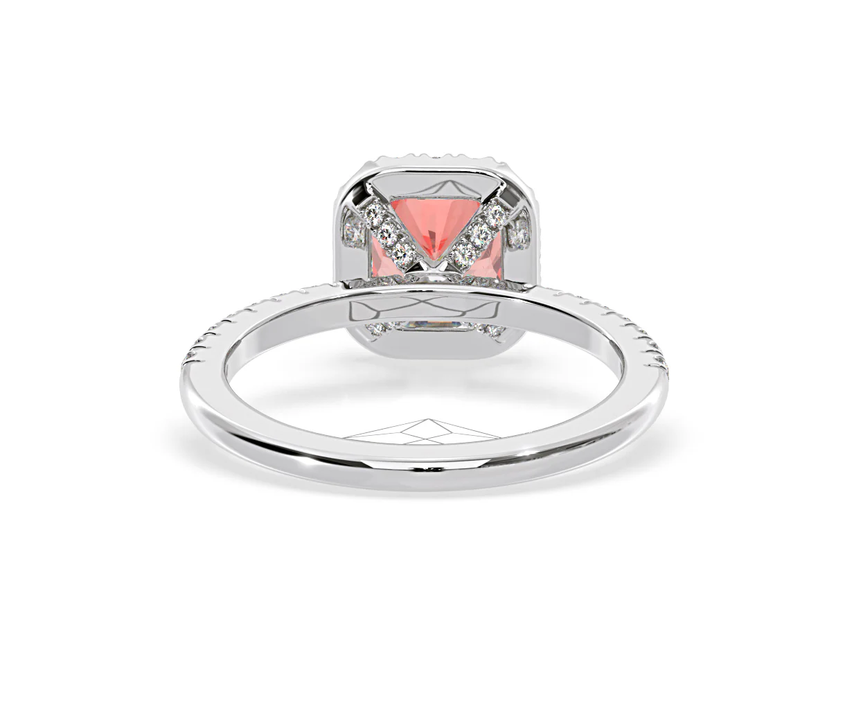 Beatrice Pink Lab Diamond 1.65ct Cushion Halo Ring in Platinum - Elara Collection - Image 47