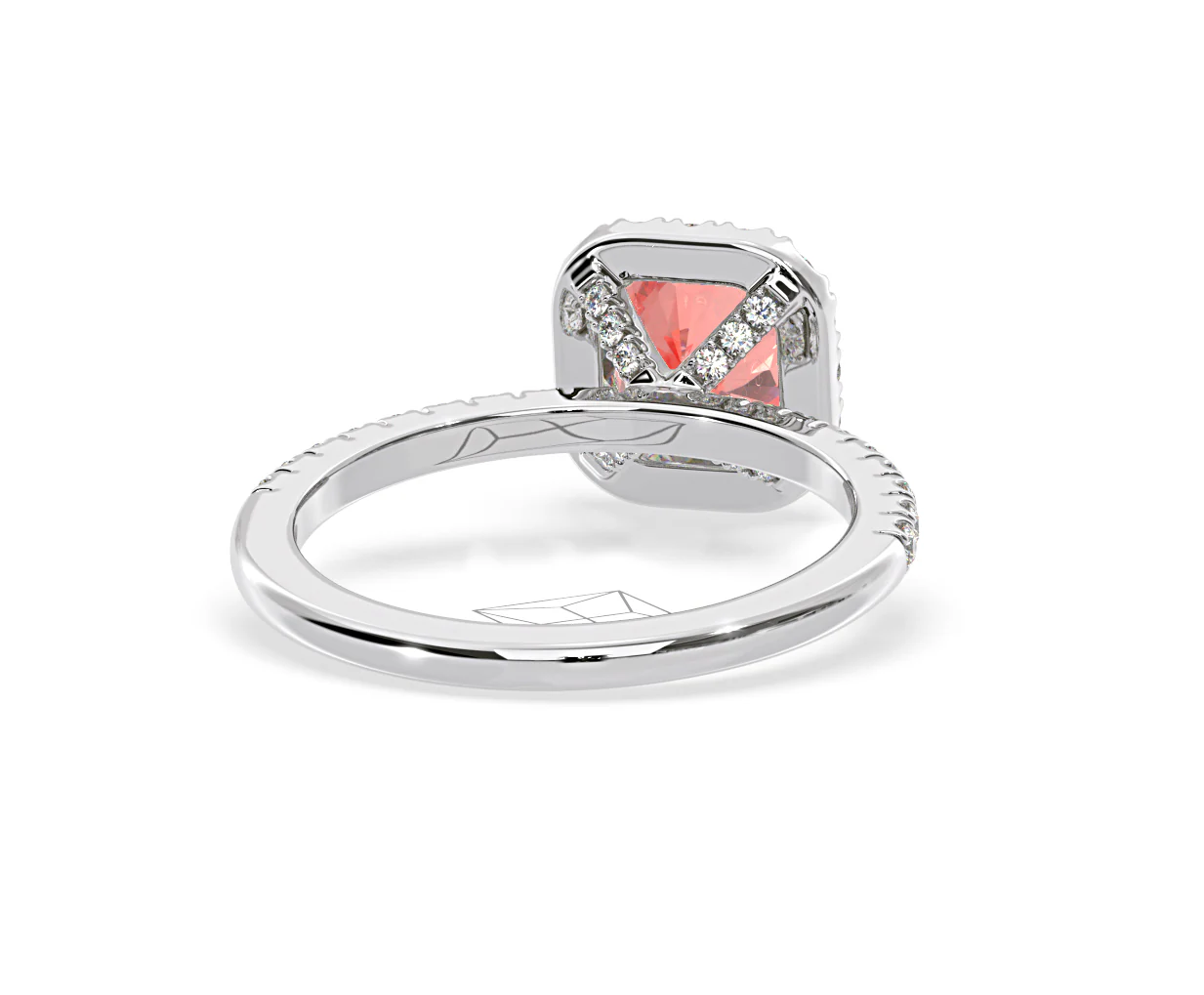 Beatrice Pink Lab Diamond 1.65ct Cushion Halo Ring in Platinum - Elara Collection - Image 50