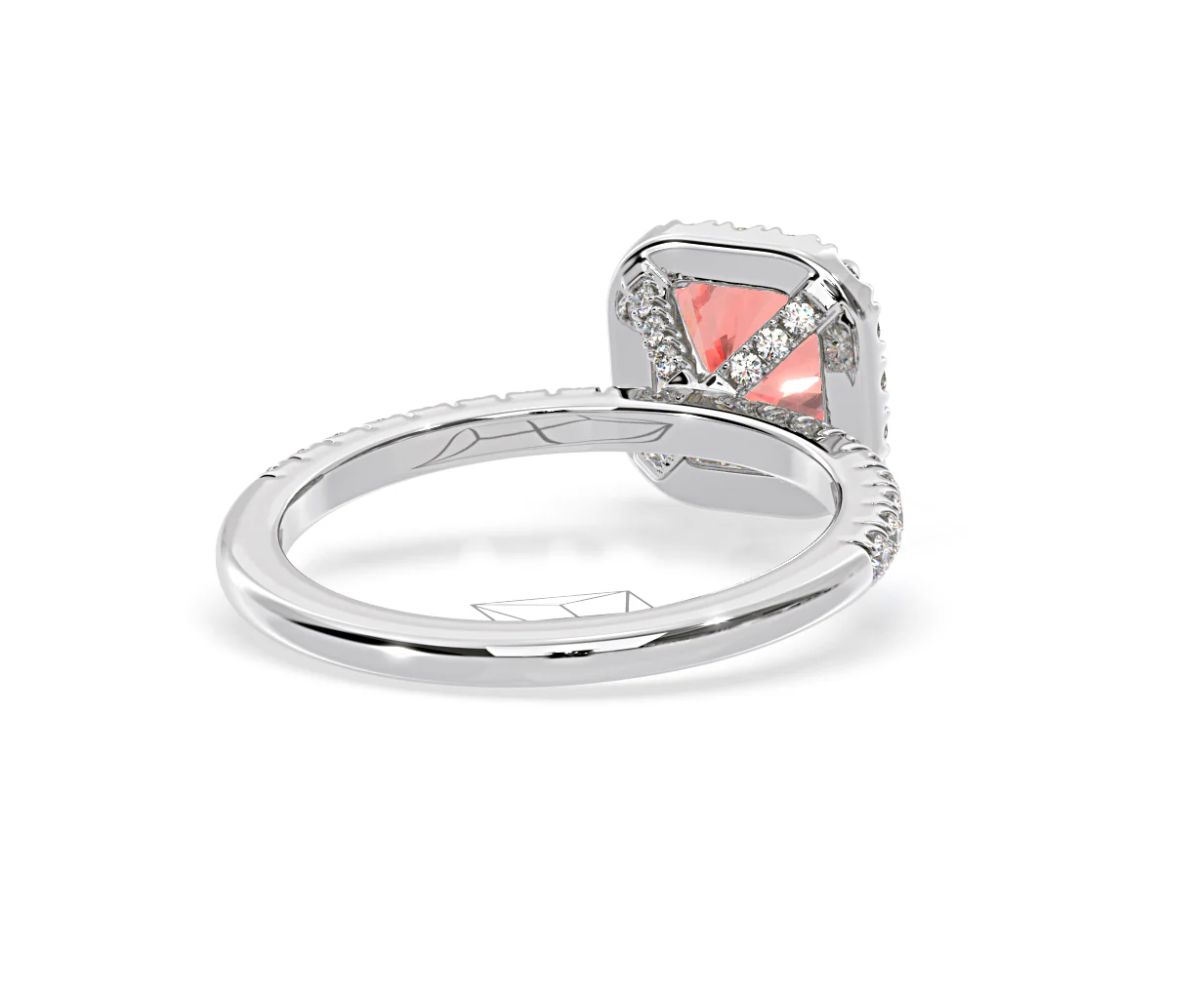 Beatrice Pink Lab Diamond 1.65ct Cushion Halo Ring in Platinum - Elara Collection - Image 52