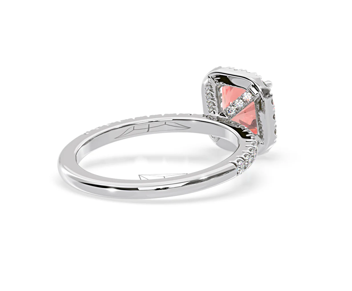 Beatrice Pink Lab Diamond 1.65ct Cushion Halo Ring in Platinum - Elara Collection - Image 55