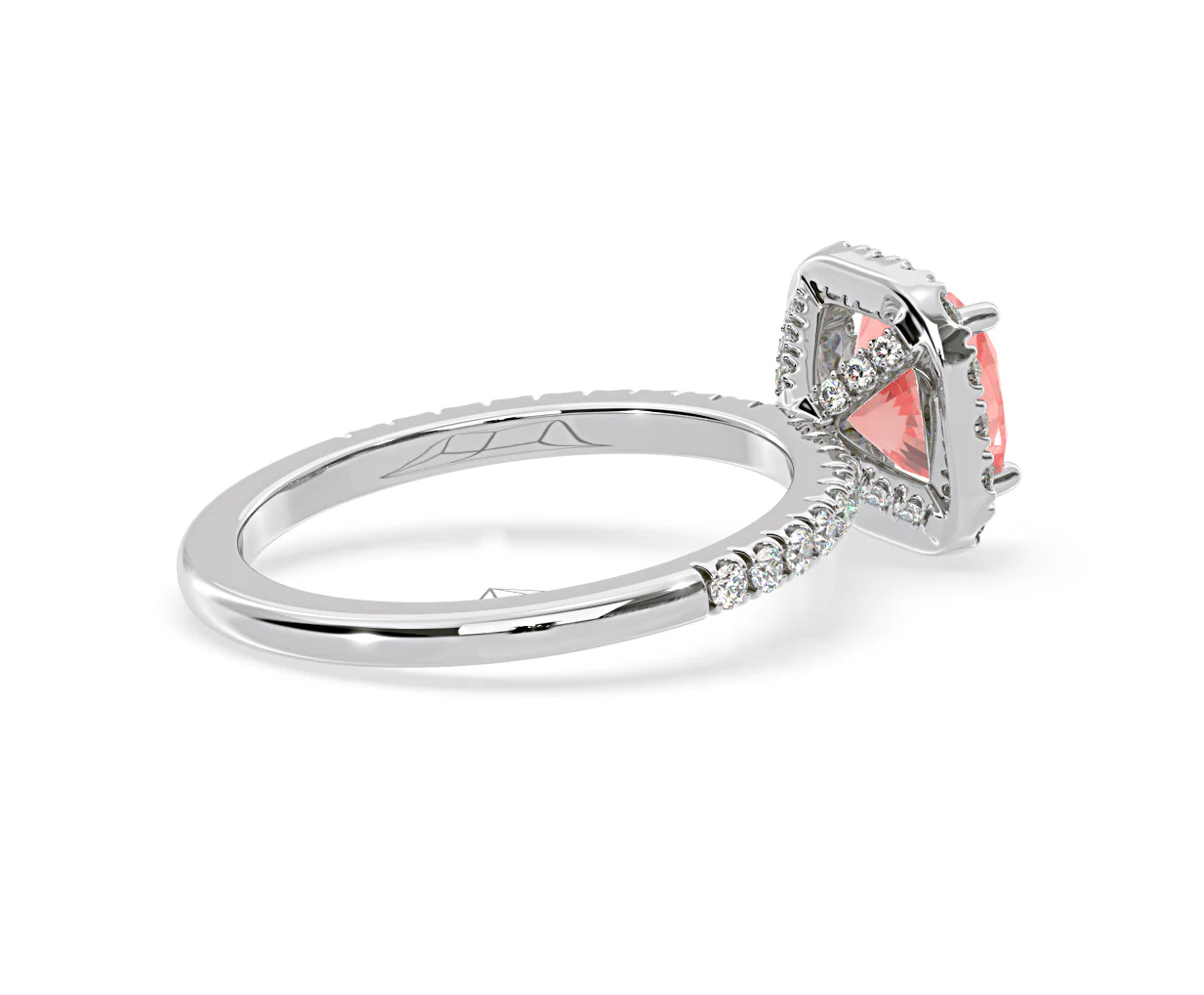 Beatrice Pink Lab Diamond 1.65ct Cushion Halo Ring in Platinum - Elara Collection - Image 59