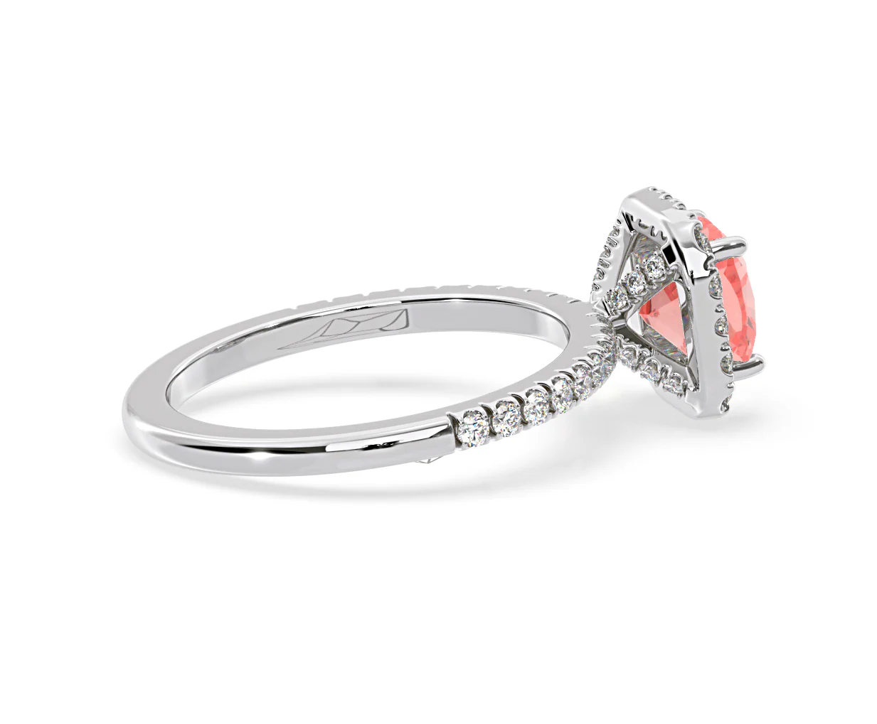 Beatrice Pink Lab Diamond 1.65ct Cushion Halo Ring in Platinum - Elara Collection - Image 62