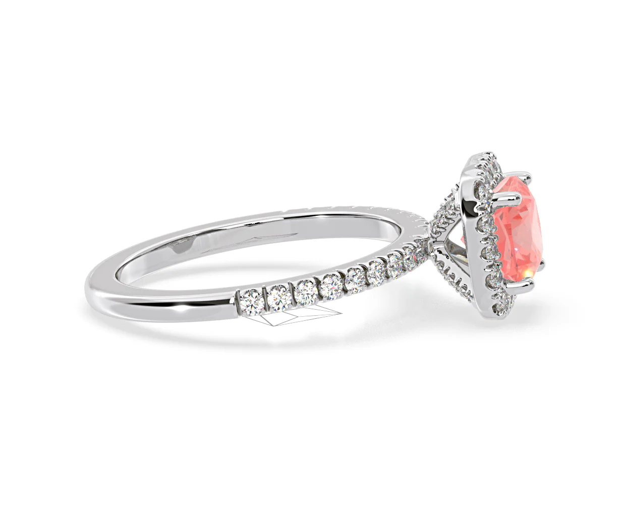 Beatrice Pink Lab Diamond 1.65ct Cushion Halo Ring in Platinum - Elara Collection - Image 68