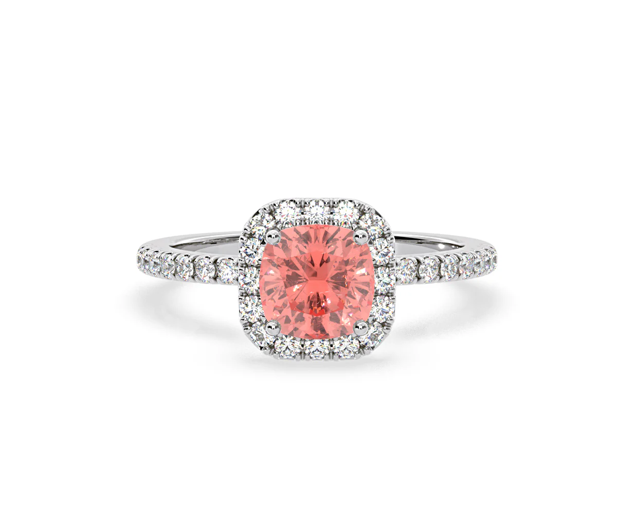 Beatrice Pink Lab Diamond 1.65ct Cushion Halo Ring in Platinum - Elara Collection - Image 7