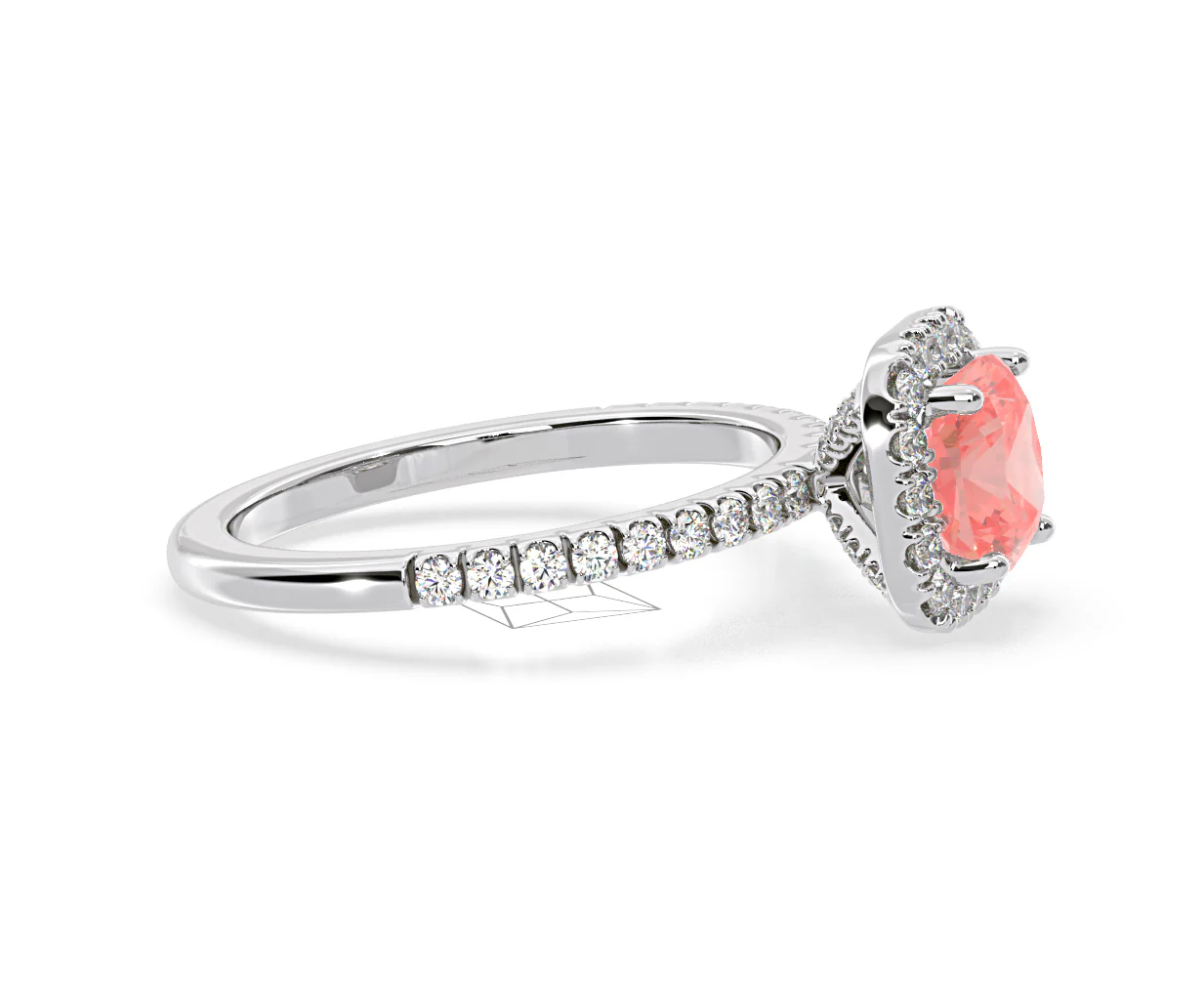 Beatrice Pink Lab Diamond 1.65ct Cushion Halo Ring in Platinum - Elara Collection - Image 70