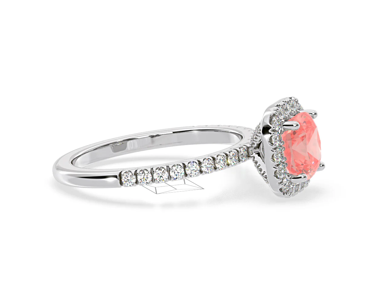 Beatrice Pink Lab Diamond 1.65ct Cushion Halo Ring in Platinum - Elara Collection - Image 71