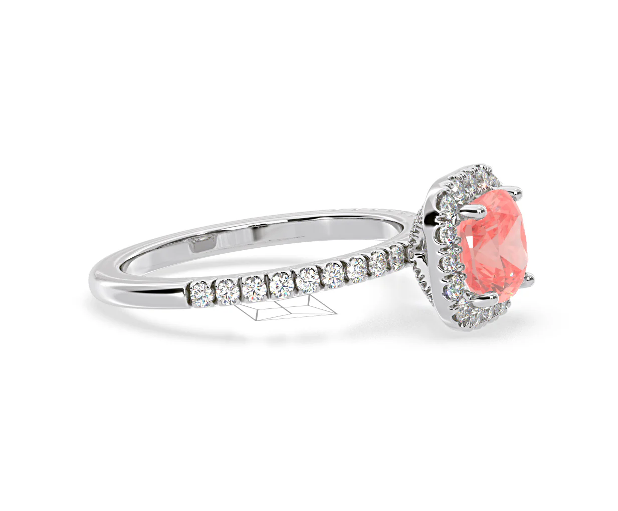 Beatrice Pink Lab Diamond 1.65ct Cushion Halo Ring in Platinum - Elara Collection - Image 72