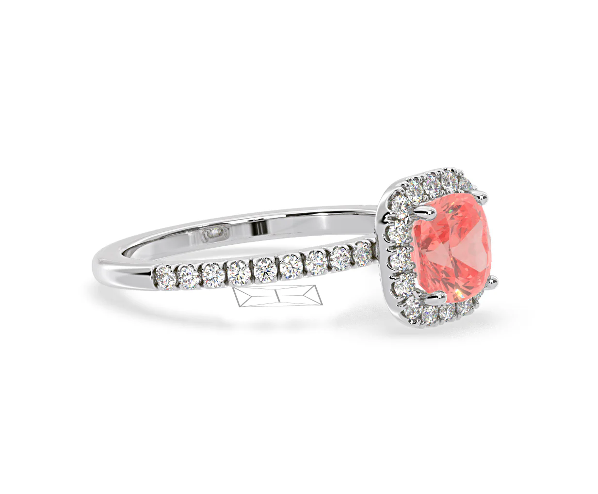 Beatrice Pink Lab Diamond 1.65ct Cushion Halo Ring in Platinum - Elara Collection - Image 75