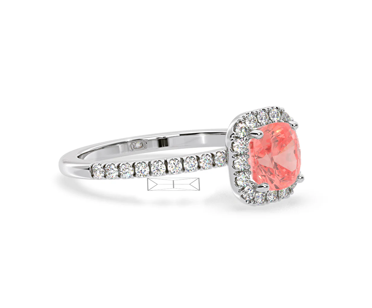 Beatrice Pink Lab Diamond 1.65ct Cushion Halo Ring in Platinum - Elara Collection - Image 76