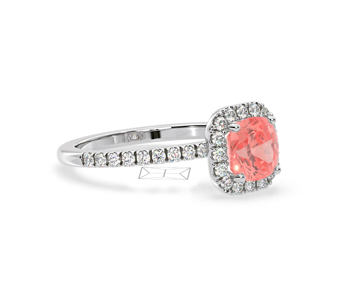 Beatrice Pink Lab Diamond 1.65ct Cushion Halo Ring in Platinum - Elara Collection - Image 77
