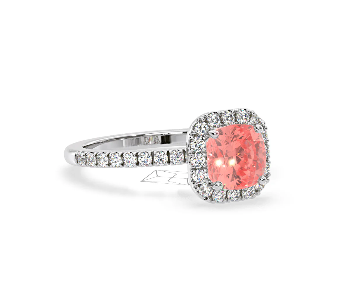 Beatrice Pink Lab Diamond 1.65ct Cushion Halo Ring in Platinum - Elara Collection - Image 80