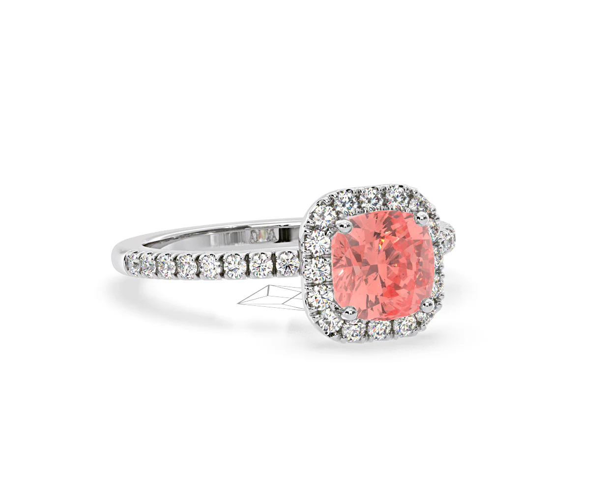 Beatrice Pink Lab Diamond 1.65ct Cushion Halo Ring in Platinum - Elara Collection - Image 81