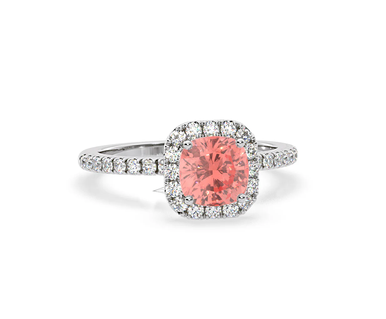 Beatrice Pink Lab Diamond 1.65ct Cushion Halo Ring in Platinum - Elara Collection - Image 84