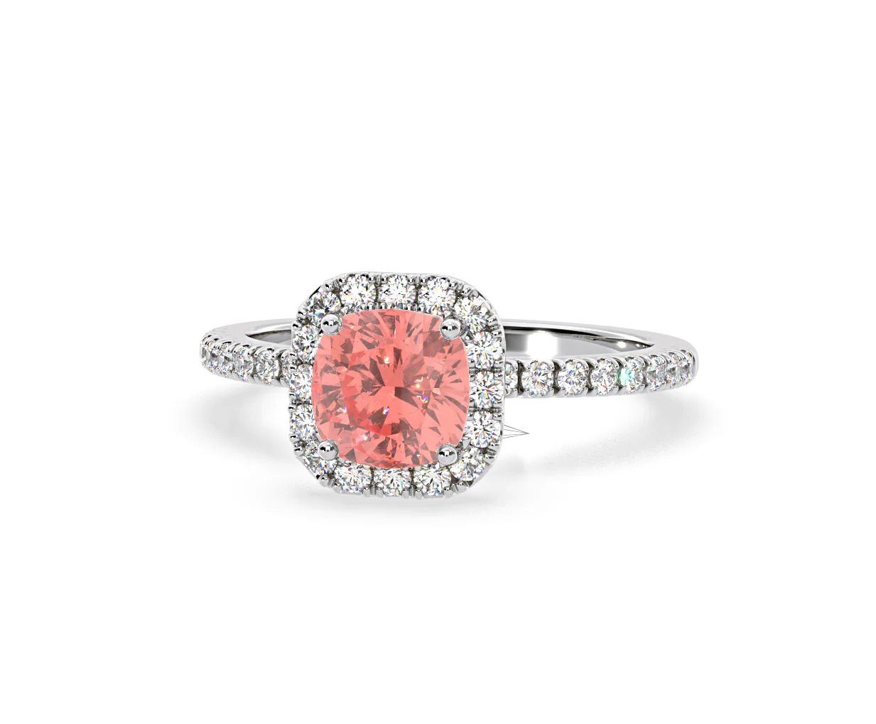Beatrice Pink Lab Diamond 1.65ct Cushion Halo Ring in Platinum - Elara Collection - Image 9