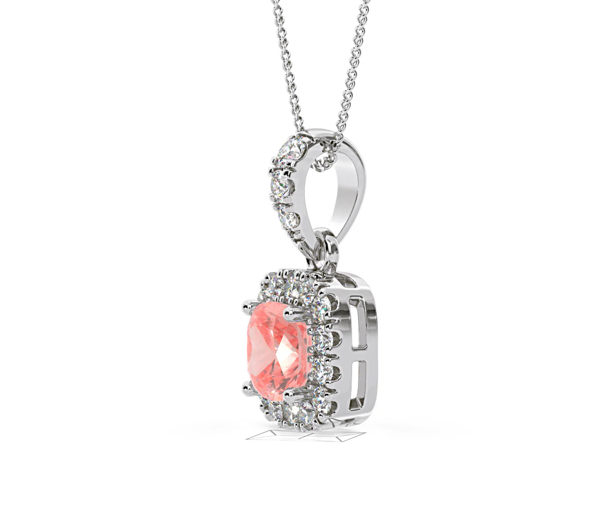 Beatrice Pink Lab Diamond Cushion Cut Necklace 0.70ct in 18K White Gold - Elara Collection - Image 21