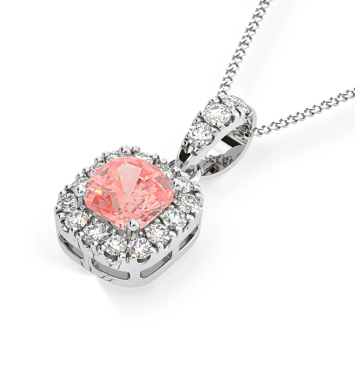 Beatrice Pink Lab Diamond Cushion Cut Necklace 0.70ct in 18K White Gold - Elara Collection - Image 3
