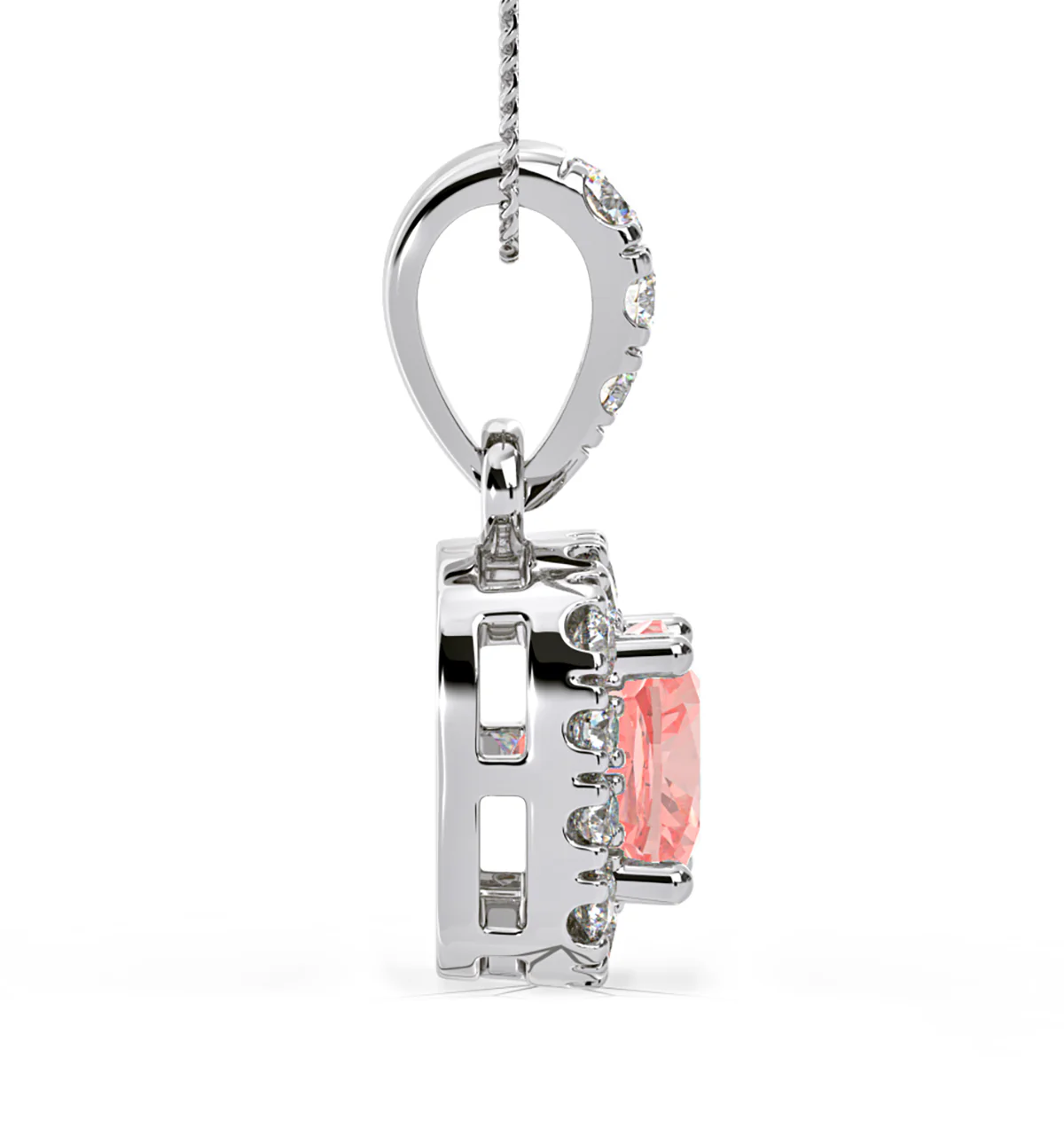Beatrice Pink Lab Diamond Cushion Cut Necklace 0.70ct in 18K White Gold - Elara Collection - Image 5