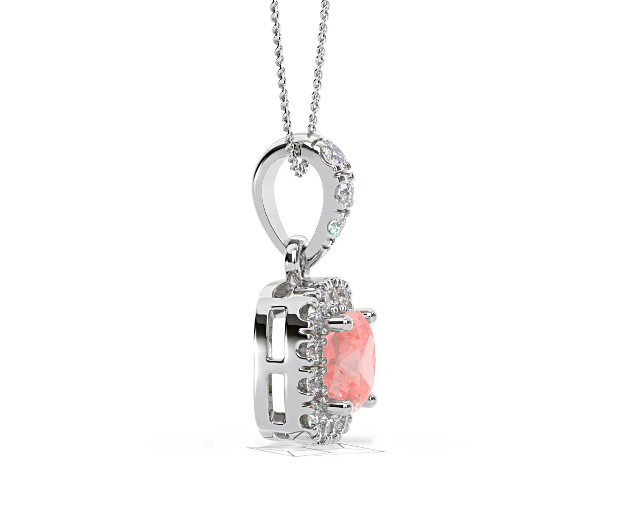 Beatrice Pink Lab Diamond Cushion Cut Necklace 0.70ct in 18K White Gold - Elara Collection - Image 71