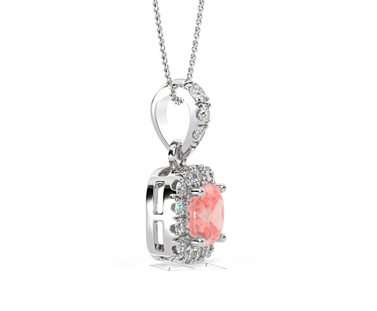 Beatrice Pink Lab Diamond Cushion Cut Necklace 0.70ct in 18K White Gold - Elara Collection - Image 73
