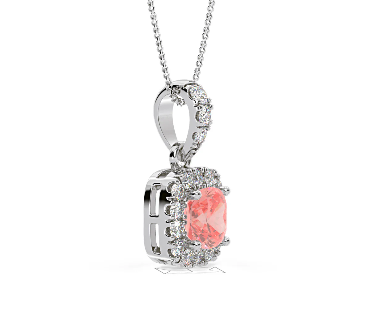 Beatrice Pink Lab Diamond Cushion Cut Necklace 0.70ct in 18K White Gold - Elara Collection - Image 75