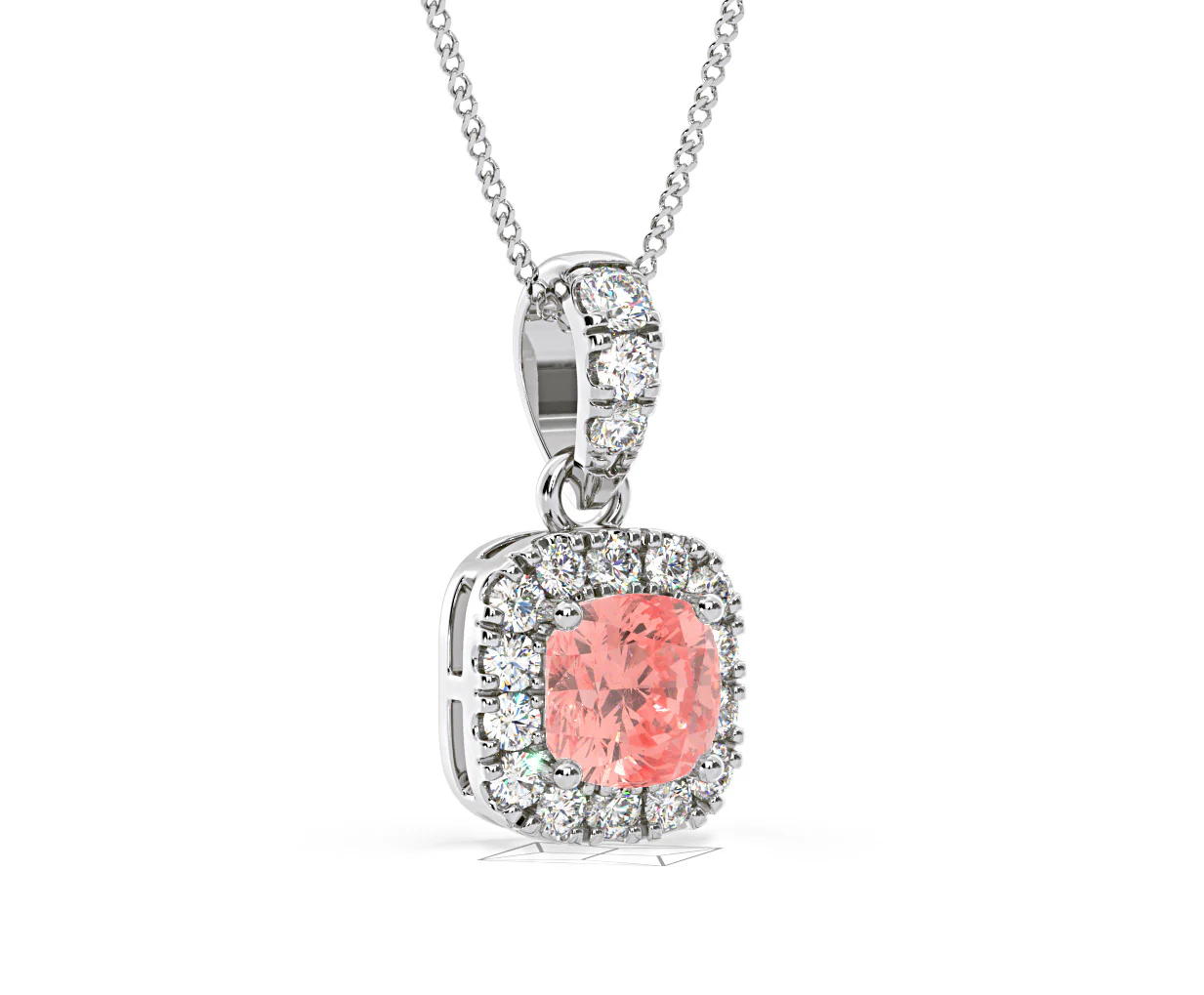 Beatrice Pink Lab Diamond Cushion Cut Necklace 0.70ct in 18K White Gold - Elara Collection - Image 81