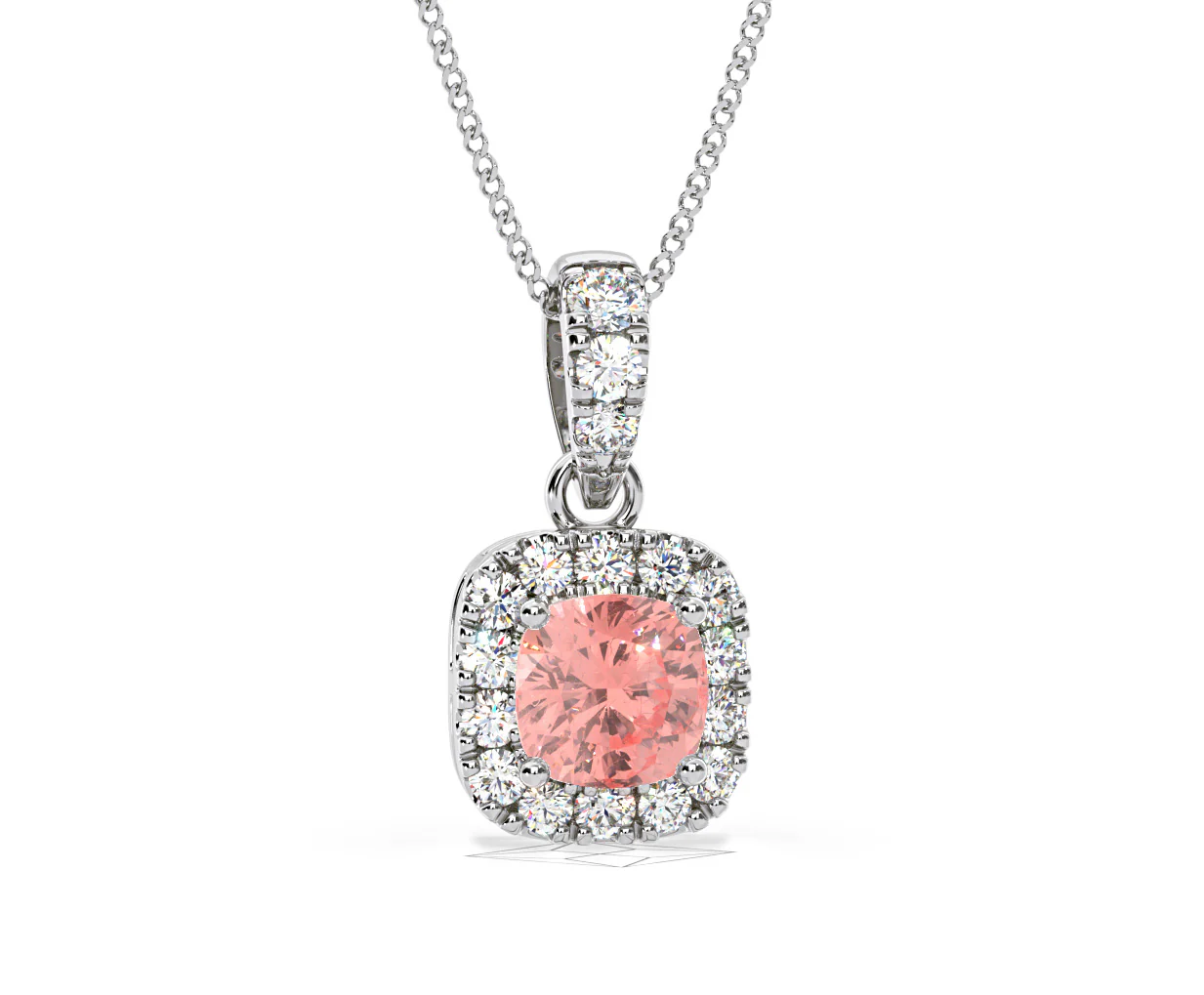 Beatrice Pink Lab Diamond Cushion Cut Necklace 0.70ct in 18K White Gold - Elara Collection - Image 85