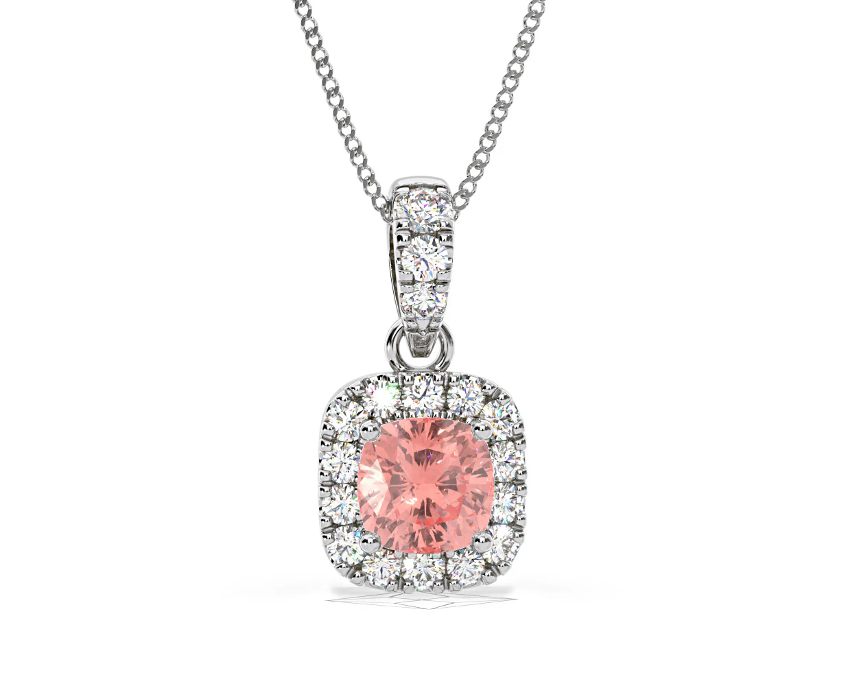 Beatrice Pink Lab Diamond Cushion Cut Necklace 0.70ct in 18K White Gold - Elara Collection - Image 86