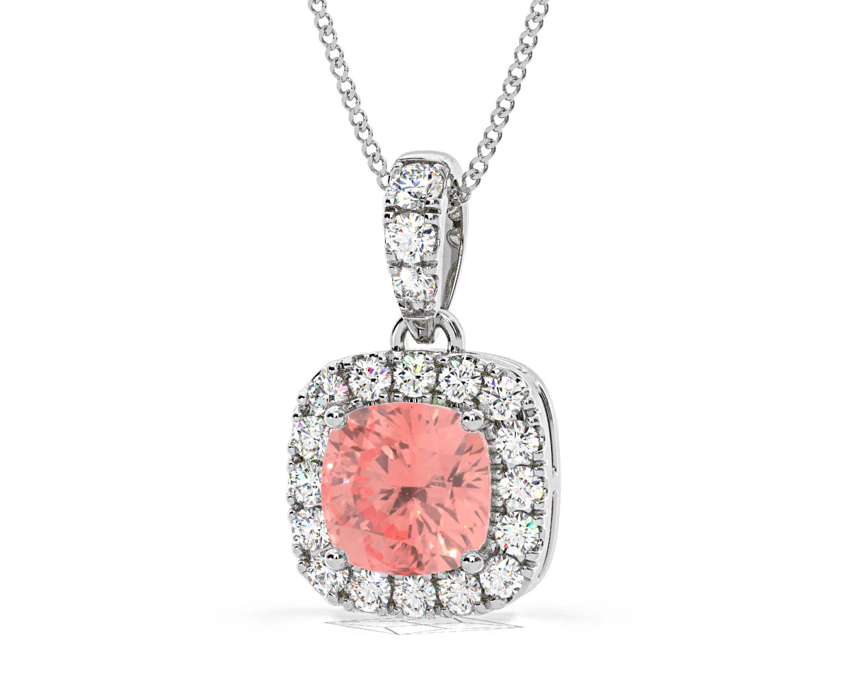 Beatrice Pink Lab Diamond Cushion Cut Necklace 1.38ct in 18K White Gold - Elara Collection - Image 12