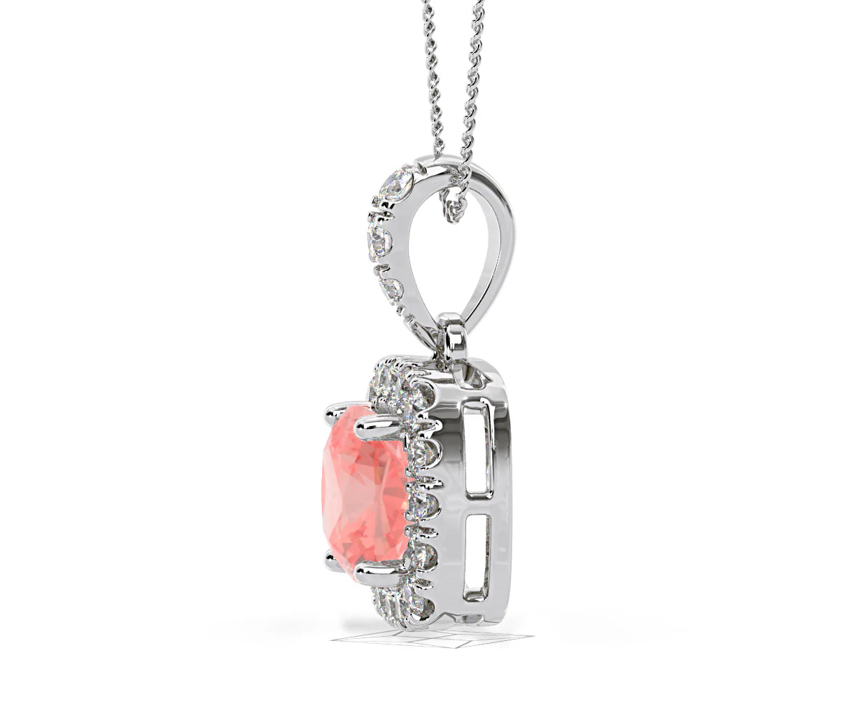 Beatrice Pink Lab Diamond Cushion Cut Necklace 1.38ct in 18K White Gold - Elara Collection - Image 26
