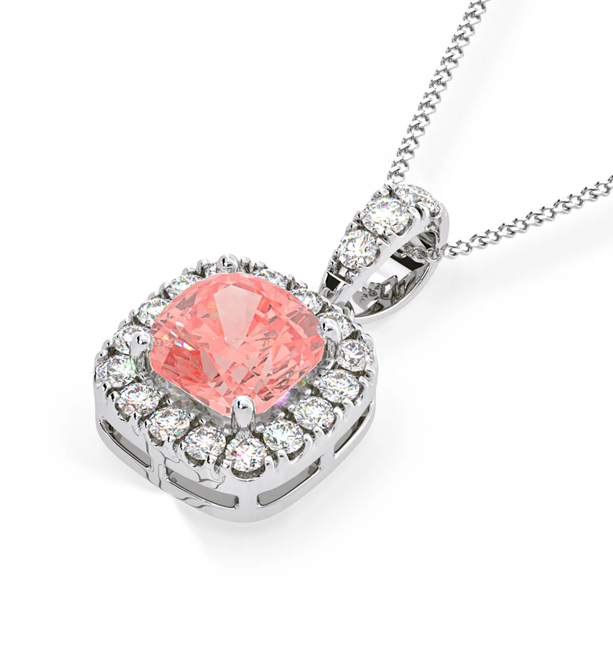 Beatrice Pink Lab Diamond Cushion Cut Necklace 1.38ct in 18K White Gold - Elara Collection - Image 3