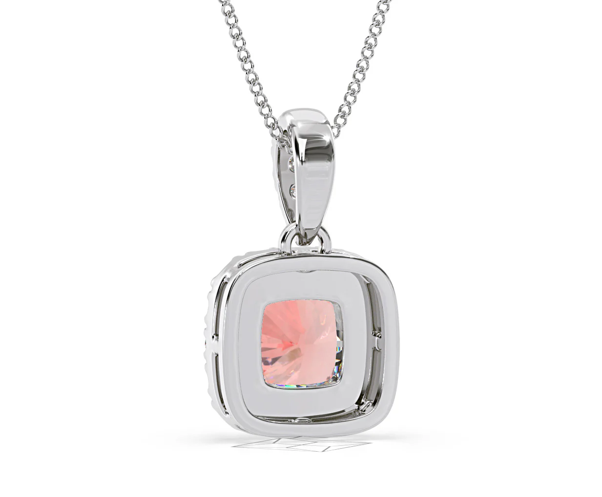 Beatrice Pink Lab Diamond Cushion Cut Necklace 1.38ct in 18K White Gold - Elara Collection - Image 45