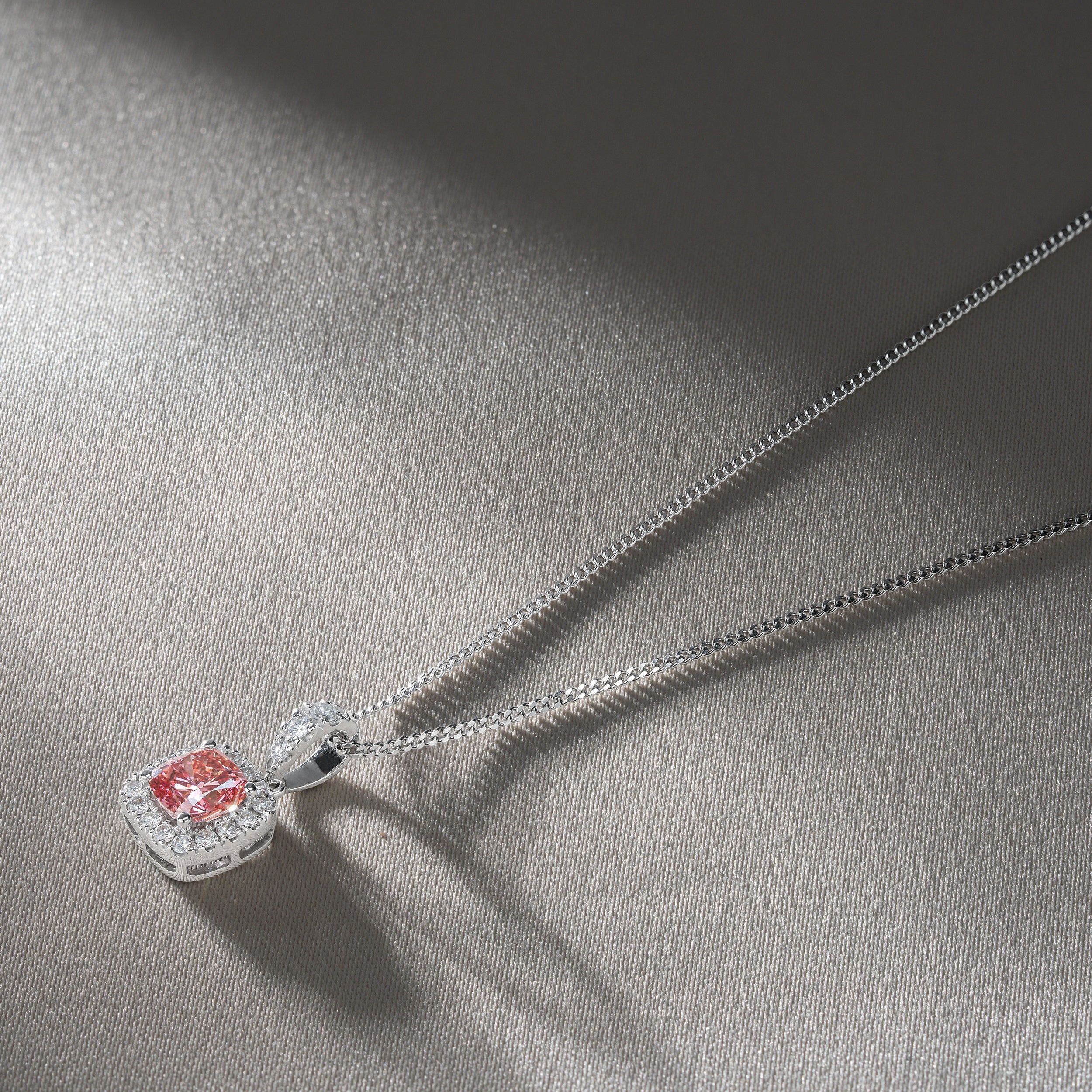 Beatrice Pink Lab Diamond Cushion Cut Necklace 1.38ct in 18K White Gold - Elara Collection - Image 6
