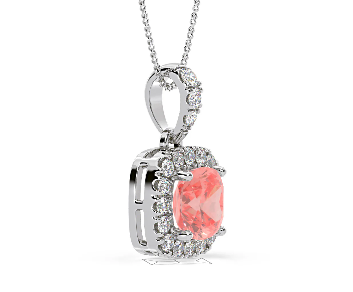 Beatrice Pink Lab Diamond Cushion Cut Necklace 1.38ct in 18K White Gold - Elara Collection - Image 76